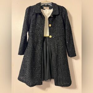 Girl Black Coat with Cream and Black Dress Size 10